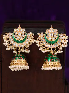 Sukkhi Green & Gold-Plated Meenakari Dome Shaped Jhumkas