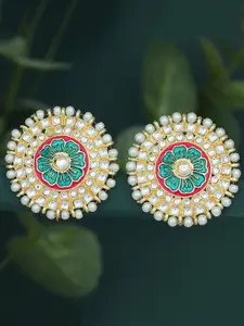 Sukkhi Blue & Red Gold-Plated Meenakari Circular Studs