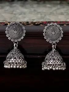 Sukkhi Silver-Toned Dome Shaped Jhumkas