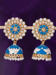Sukkhi Gold-Plated & Blue Dome Shaped Meenakari Jhumkas