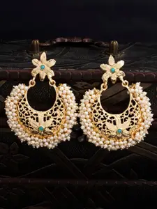 Sukkhi Gold-Plated & Turquoise Blue Floral Chandbalis