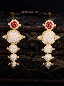 Sukkhi Gold-Plated & White Circular Drop Earrings