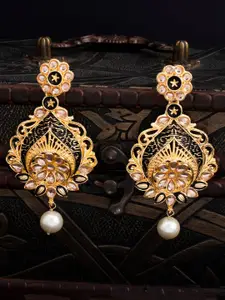 Sukkhi Gold-Plated & Navy Blue Paisley Shaped Chandelier Chandbalis