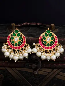 Sukkhi Gold-Plated & Red Classic Meenakari Chandbalis