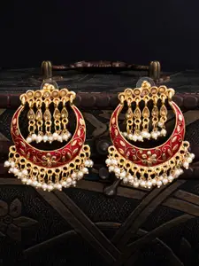 Sukkhi Gold-Plated & Red Classic Meenakari Chandbalis