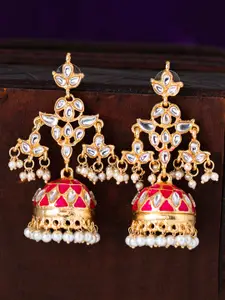Sukkhi Gold-Plated & Pink Dome Shaped Jhumkas
