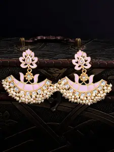 Sukkhi Gold-Plated & Pink Floral Chandbalis