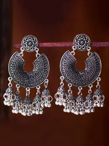 Sukkhi Rhodium-Plated Silver-Toned Oxidised Classic Chandbalis