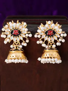 Sukkhi Gold-Plated & Black Dome Shaped Enamelled Jhumkas