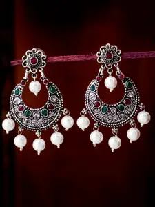 Sukkhi Silver-Toned & Green Floral Chandbalis