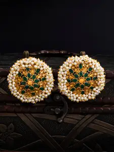 Sukkhi Green & Gold-Plated Filigree Circular Studs