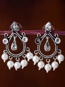 Sukkhi Silver-Toned Rhodium-Plated Oxidised Classic Drop Earrings