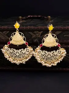 Sukkhi Gold-Plated & Red Classic Drop Filigree Earrings
