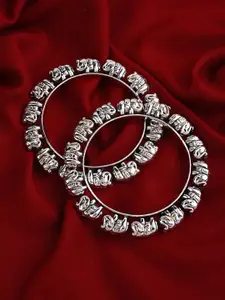 Adwitiya Collection Set Of 2 Oxidised Silver-Plated Elephant Shaped Bangles