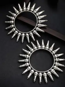 Adwitiya Collection Set of 2 Oxidised Silver-Plated Handcrafted Bangles