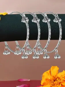 Adwitiya Collection Set of 4 Oxidised Silver-Plated Handcrafted Bangles