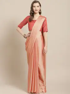 Saree mall Peach-Coloured Striped Saree with Tassels