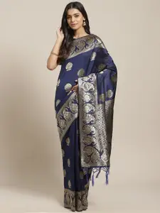 Saree mall Navy Blue & Golden Woven Design Banarasi Saree