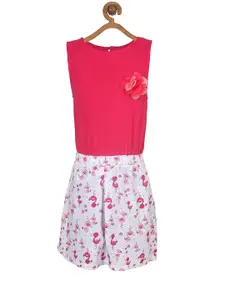 Miyo Girls Pink Printed Fit and Flare Dress