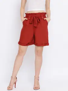 Oxolloxo Women Red Solid Regular Fit Regular Shorts