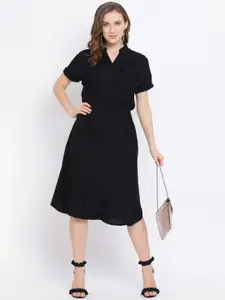 Oxolloxo Women Black Solid Fit and Flare Dress
