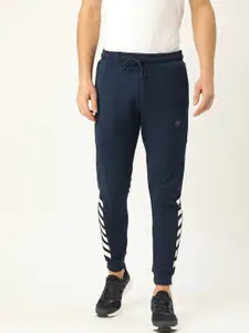 Flying Machine Men Navy Blue Solid Joggers with Printed Detail