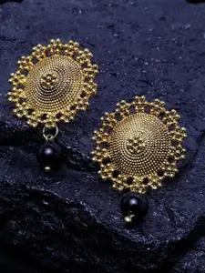 PANASH Gold-Plated & Black Circular Drop Earrings