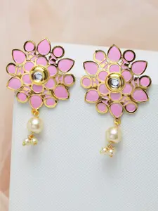 PANASH Gold-Plated & Pink Floral Drop Earrings