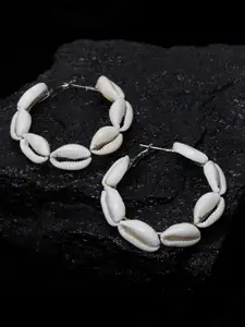 PANASH Silver-Plated & Off-White Sea Shell Circular Hoop Earrings
