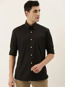 Burnt Umber Men Black Comfort Regular Fit Solid Casual Shirt
