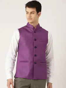 Vastraa Fusion Men Purple Solid Nehru Jacket
