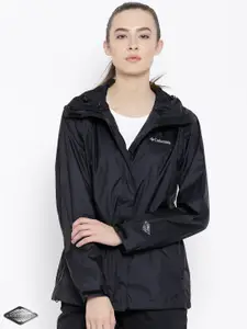 Columbia Women Black Arcadia II Hooded Waterproof Breathable Rain Jacket