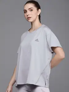 ADIDAS Solid Round Neck Drop-Shoulder Sleeves Sports T-shirt
