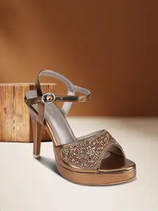 VALIOSAA Women Copper-Toned Textured Heels