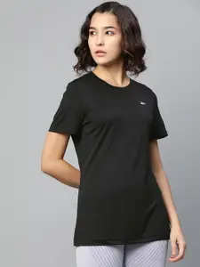 Reebok Women Black Slim Fit Solid Training T-shirt