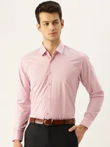 SOJANYA Men Pink & Navy Blue Regular Fit Striped Formal Shirt