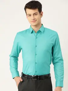 SOJANYA Men Turquoise Blue Classic Fit Solid Formal Shirt