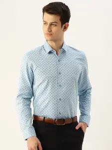 SOJANYA Men Blue Classic Fit Micro Ditsy Printed Formal Shirt
