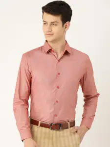 SOJANYA Men Coral Red & Grey Classic Fit Solid Formal Shirt