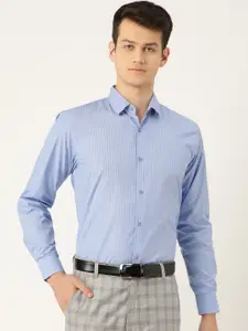 SOJANYA Men Blue Classic Fit Self-Striped Formal Shirt
