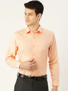SOJANYA Men Peach-Coloured Classic Fit Checked Formal Shirt