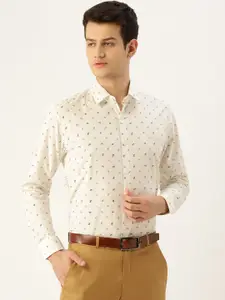 SOJANYA Men Off-White Classic Fit Micro Ditsy Printed Formal Shirt