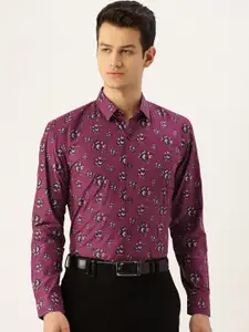 SOJANYA Men Purple & Black Classic Fit Floral Printed Formal Shirt