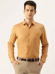 SOJANYA Men Mustard Yellow Classic Fit Solid Formal Shirt