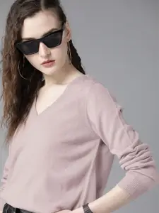 Roadster Women Lavender Solid Pullover Sweater