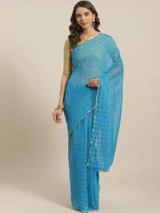 Saree mall Blue & Golden Checked Saree