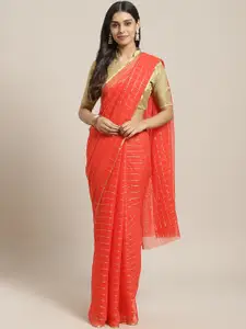 Saree mall Red & Golden Checked Saree