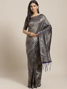 Saree mall Navy Blue & Golden Woven Design Banarasi Saree