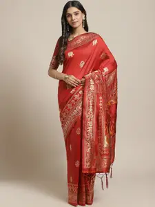 Saree mall Rust Orange & Golden Woven Design Banarasi Saree