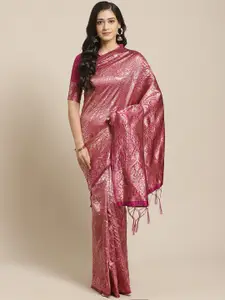Saree mall Pink & Golden Woven Design Banarasi Saree
